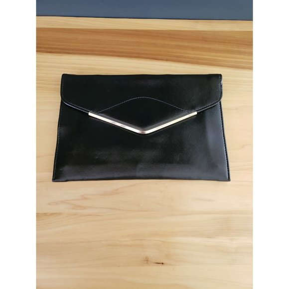 Vintage Faux‎ Leather Black Envelope Clutch - Picture 1 of 4